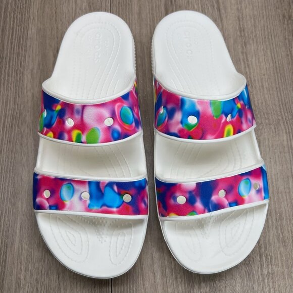 Crocs Classic Solarized Sandals Womens 12 Slip On Slide Colorful Two Strap White - Picture 4 of 9